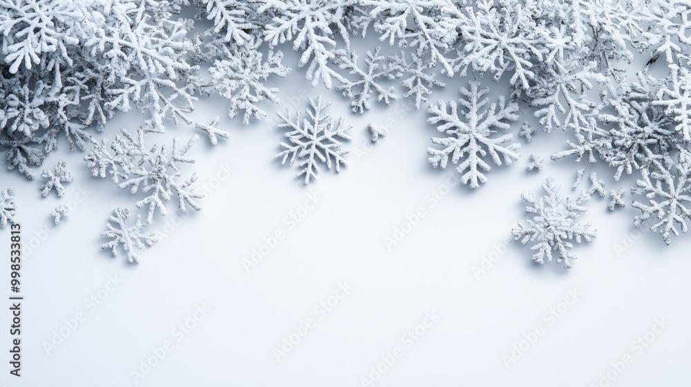 Obraz premium Icy Snowflakes Arranged on White Surface