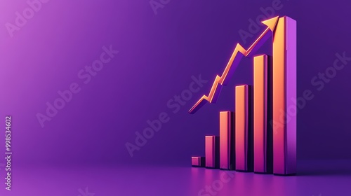Free Download A purple background shows a 3D bar chart with an arrow pointing upwards. This represents growth and financial success, like a strong economy. - GFXLoad