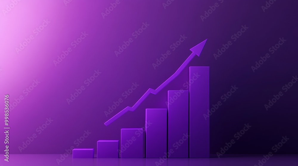 A purple background shows a 3D bar chart with an arrow pointing upwards. This represents growth and financial success, like a strong economy. A purple background shows a 3D bar chart with an arrow pointing upwards. This represents growth and financial success, like a strong economy.