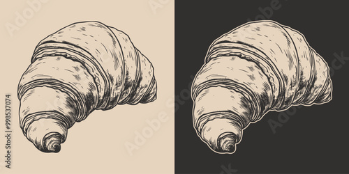 Vintage retro engraving woodcut style sketch draw paint of croissant nakery dessert bread tradition. Monochrome style illustration