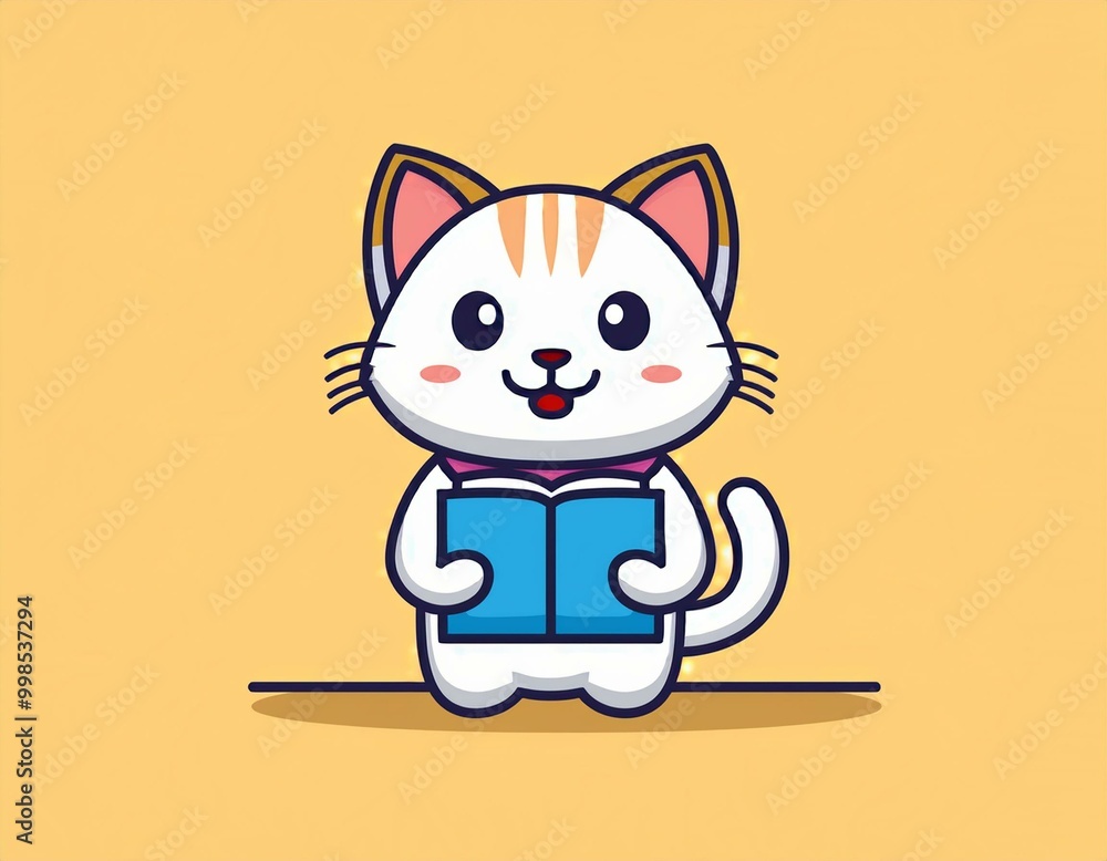 cute cat holding book logo cute cat holding book logo