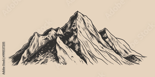 Vintage retro engraving woodcut style sketch draw paint of mountain rock hill peak