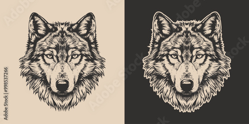 Vintage retro engraving woodcut style sketch draw paint of head face portrait wild animal wolf predator illustration