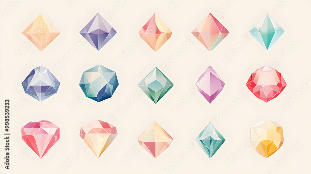 Minimal pastel diamond set of icons with rounded edges and soft colors isolated on a plain background Minimal pastel diamond set of icons with rounded edges and soft colors isolated on a plain background