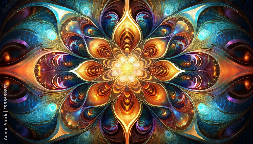A vibrant, abstract pattern resembling a cosmic flower, featuring intricate curves and hues of blue, orange, and gold, symbolizing beauty and energy. A vibrant, abstract pattern resembling a cosmic flower, featuring intricate curves and hues of blue, orange, and gold, symbolizing beauty and energy.