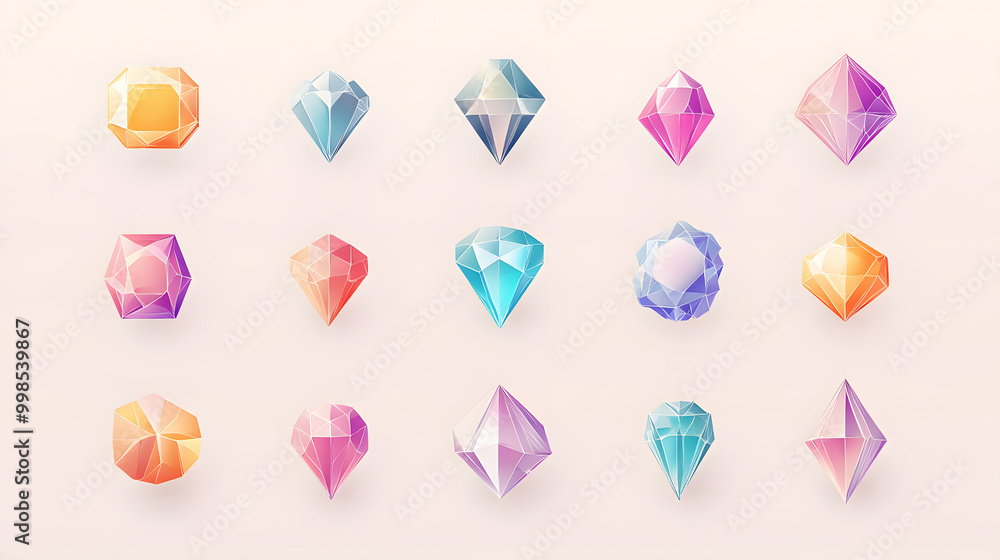 Minimal pastel diamond set of icons with rounded edges and soft colors isolated on a plain background Minimal pastel diamond set of icons with rounded edges and soft colors isolated on a plain background