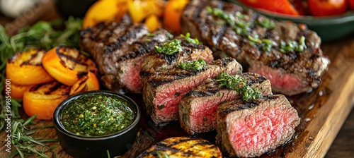 Wallpaper Mural Grilled Steak Dinner with Vegetables and Chimichurri at Bustling Outdoor Market Torontodigital.ca