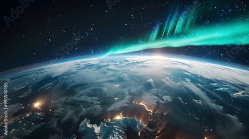 Stunning Panoramic View of Planet Earth with Vibrant Auroras from Space