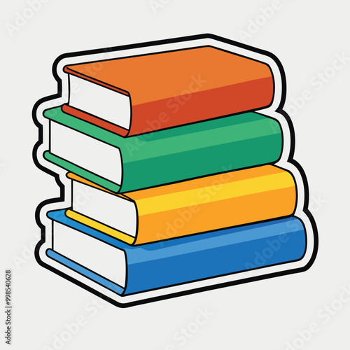 Stack of Colorful Books Sticker with Neat Spines and Clean Outline for Classic Design