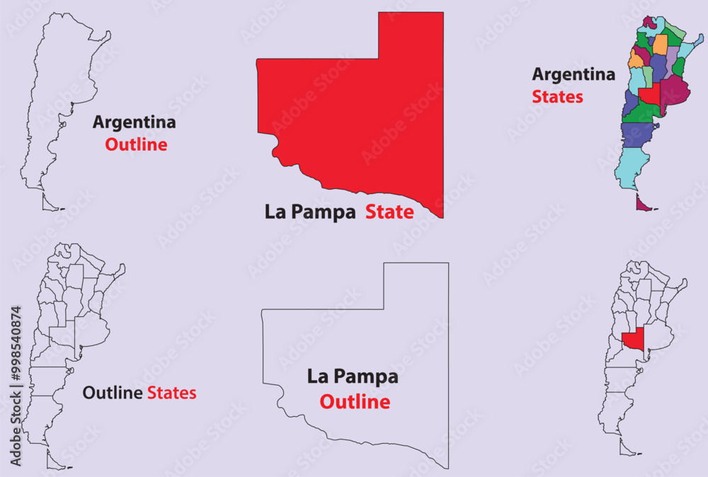 Fototapeta premium La Pampa map vector of Argentina, La Pampa line map, La Pampa with city map, La Pampa outline map