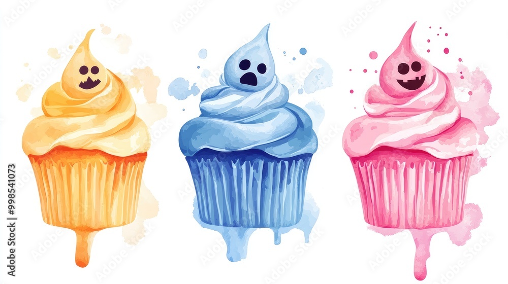Ghost cupcake illustration flat design top view spooky food theme water color Triadic Color Scheme - Ghost cupcake illustration flat design top view spooky food theme water color Triadic Color Scheme -