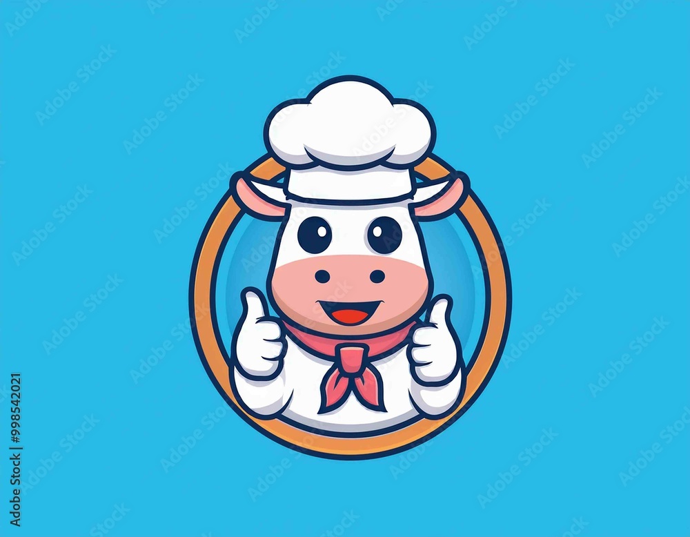 cute cow chef with thumbs up logo cute cow chef with thumbs up logo
