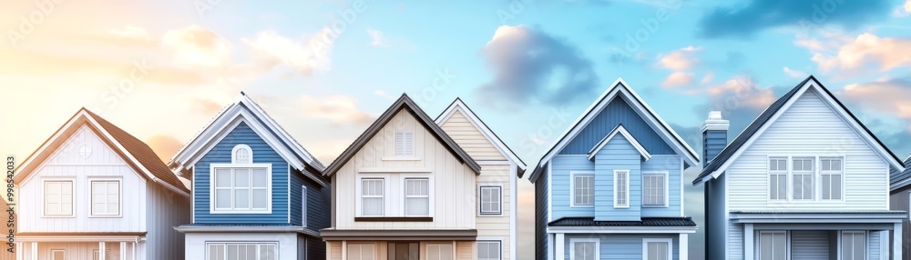A row of modern houses under a colorful sky during sunset, showcasing stylish architecture and inviting outdoor spaces. A row of modern houses under a colorful sky during sunset, showcasing stylish architecture and inviting outdoor spaces.