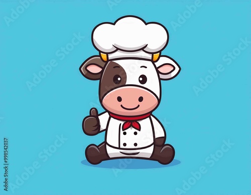 cute cow chef with thumbs up logo