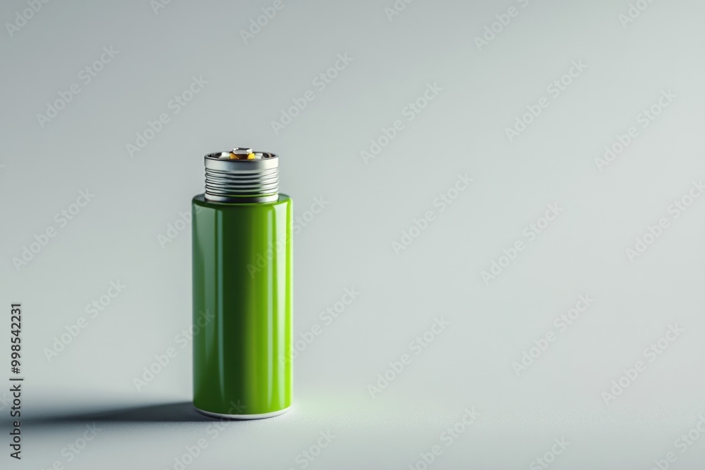 A single green battery on a white background. A single green battery on a white background.
