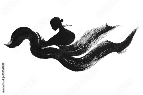 Elegant silhouette of a woman intertwined with flowing hair, representing beauty and grace in a minimalist design. photo