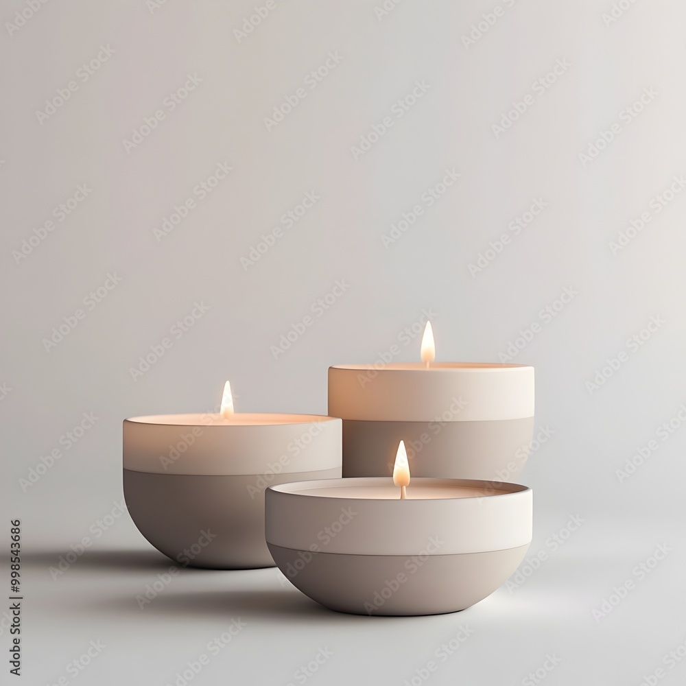 Artful Arrangement of Sandalwood Scented Candles on a Pristine White Background Artful Arrangement of Sandalwood Scented Candles on a Pristine White Background