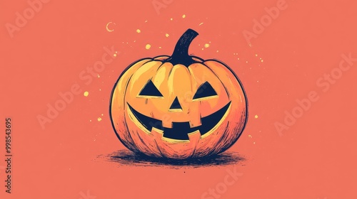 Pumpkin illustration flat design top view Halloween theme cartoon drawing colored pastel  photo