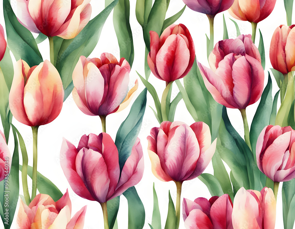 Watercolor seamless tulip flowers background Watercolor seamless tulip flowers background