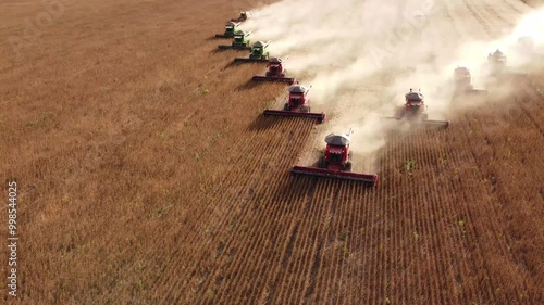 Soybean harvest season shot by drone in Brazil