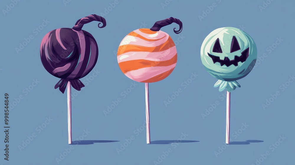 Spooky candy illustration flat design side view Halloween theme cartoon drawing Complementary Color Scheme Spooky candy illustration flat design side view Halloween theme cartoon drawing Complementary Color Scheme