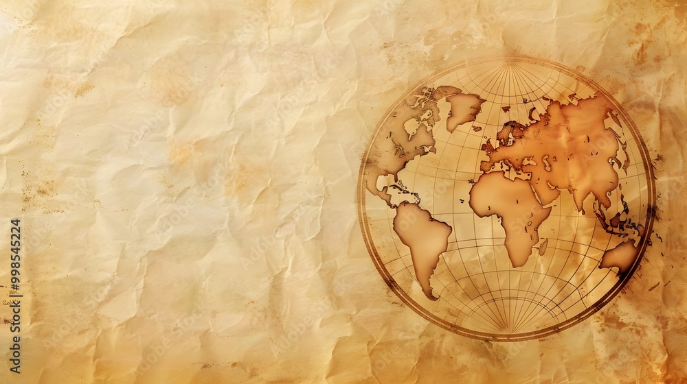 Fototapeta premium Vintage Earth Parchment Map with Hand Drawn Continents and Aged Texture