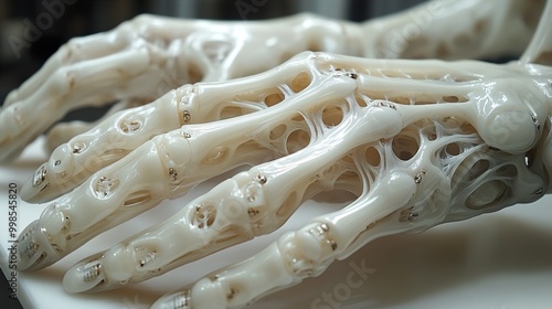 Detailed 3D Printed Human Hand Skeleton Model photo