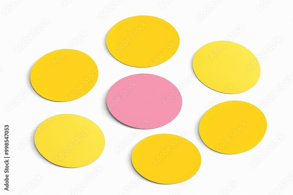 a close up of a circle of yellow and pink paper circles a close up of a circle of yellow and pink paper circles