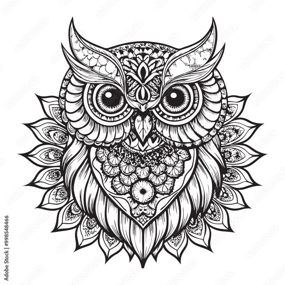Fototapeta premium owl mandala decorative design. coloring page, tattoo design, print design