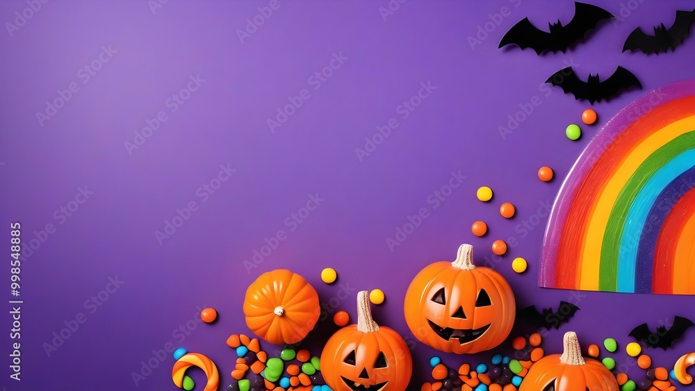 Glowing Halloween pumpkins are set in the foreground with a faint rainbow above, creating a whimsical Halloween scene with available copyspace. - Halloween Designs for Halloween
Glowing Halloween pumpkins are set in the foreground with a faint rainbow above, creating a whimsical Halloween scene with available copyspace. - Halloween Designs for Halloween