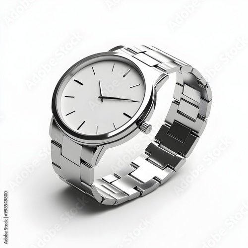 Elegant Stainless Steel Wristwatch in Minimalist White Background 3D Render