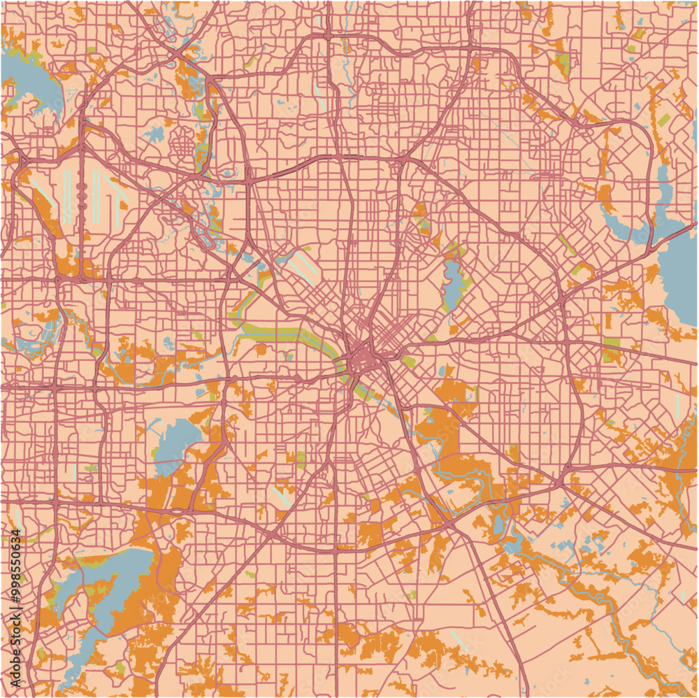 Map of Dallas in Texas in a sandy theme. Contains layered vector with roads water, parks, etc. Map of Dallas in Texas in a sandy theme. Contains layered vector with roads water, parks, etc.