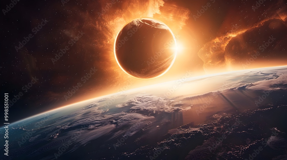 Obraz premium Permanent Solar Eclipse Casts Shadowy World Across Distant Planet