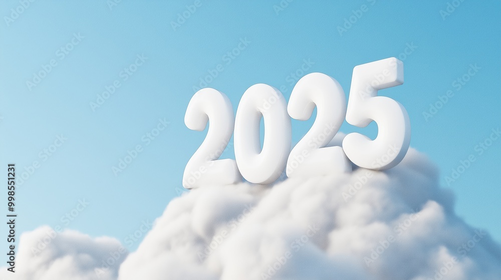 A fluffy cloud showcasing the year 2025 against a bright blue sky during a sunny day. A fluffy cloud showcasing the year 2025 against a bright blue sky during a sunny day.