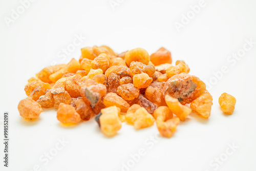 Frankincense or olibanum aromatic resin for incense and perfume cosmetic.