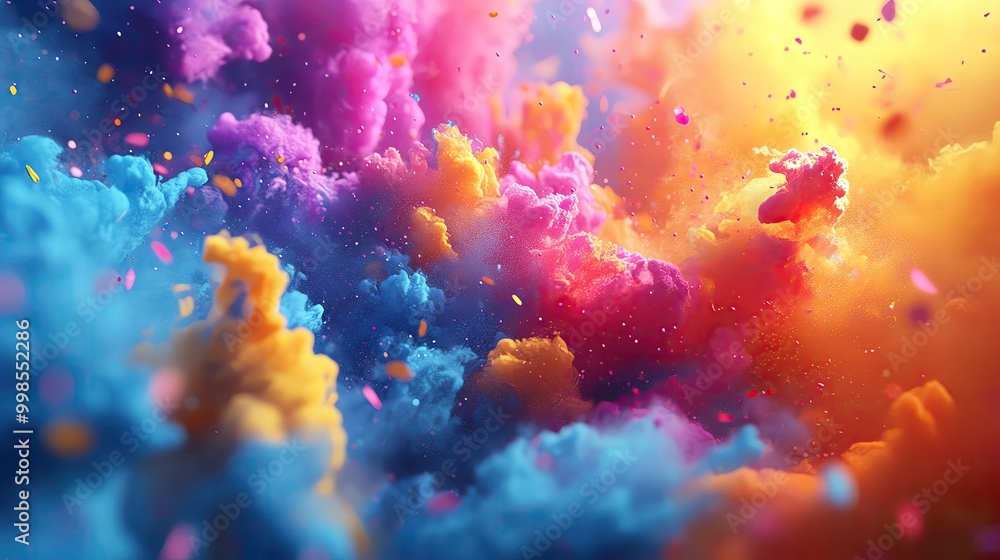 Fototapeta premium Vibrant and colorful clouds in a dreamy sky, blending hues of pink, orange, and blue, creating a surreal atmosphere of beauty and wonder.
