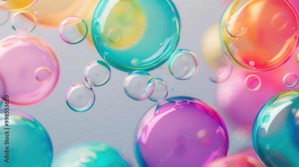 Vibrant Rainbow Bubbles on a Soft Grey Canvas, a playful display of colorful bubbles contrasting against a muted backdrop, creating a whimsical and cheerful atmosphere. Vibrant Rainbow Bubbles on a Soft Grey Canvas, a playful display of colorful bubbles contrasting against a muted backdrop, creating a whimsical and cheerful atmosphere.