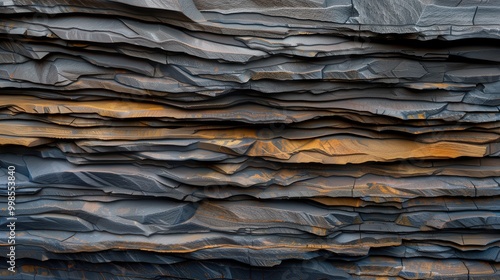 Textured slate surface showcasing bold layers and vibrant color variations, dynamic three-dimensional backdrop emphasizing rugged, geological beauty and natural artistry.