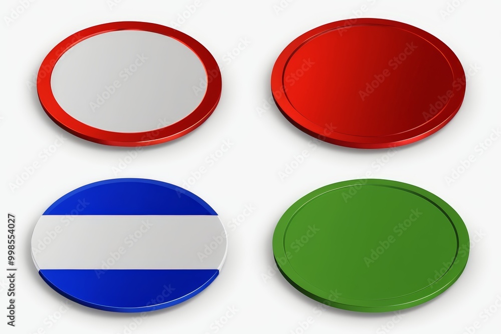 a close up of four different colored buttons on a white background a close up of four different colored buttons on a white background