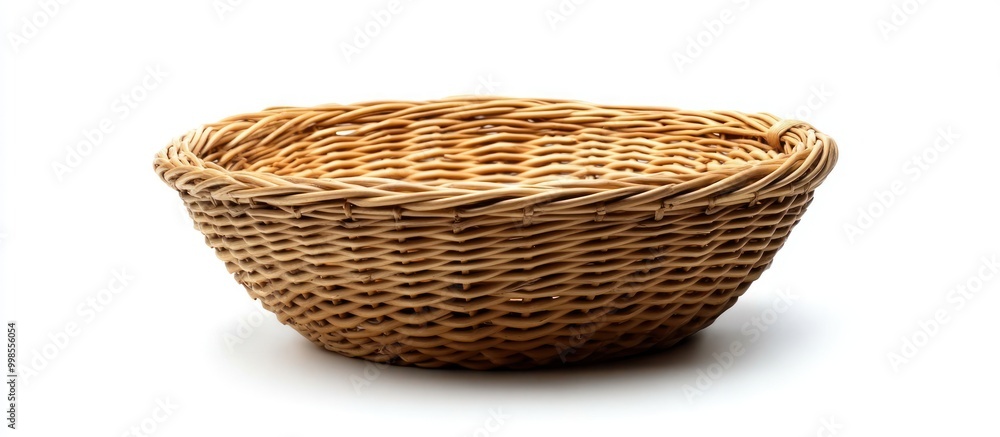 Obraz premium A woven wicker basket isolated on a white background.