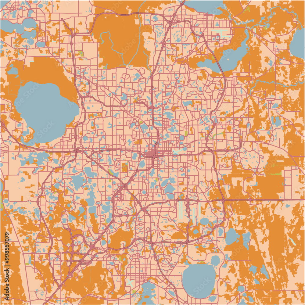 Fototapeta premium Map of Orlando in Florida in a sandy theme. Contains layered vector with roads water, parks, etc.