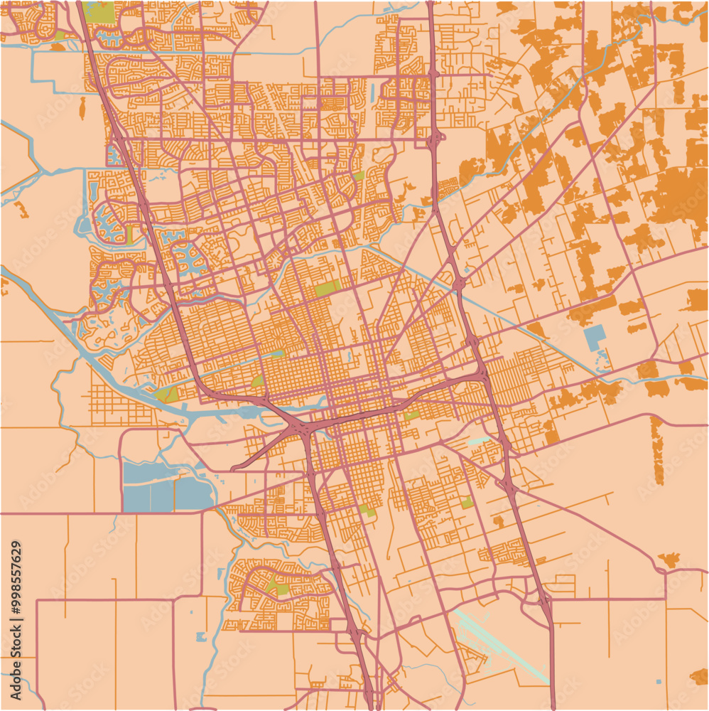 Map of Stockton in California in a sandy theme. Contains layered vector with roads water, parks, etc. Map of Stockton in California in a sandy theme. Contains layered vector with roads water, parks, etc.