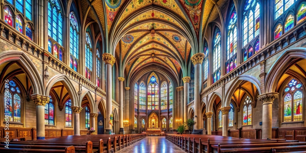 Interior of a grand cathedral with stained glass windows and ornate architecture, cathedral, interior, grand Interior of a grand cathedral with stained glass windows and ornate architecture, cathedral, interior, grand