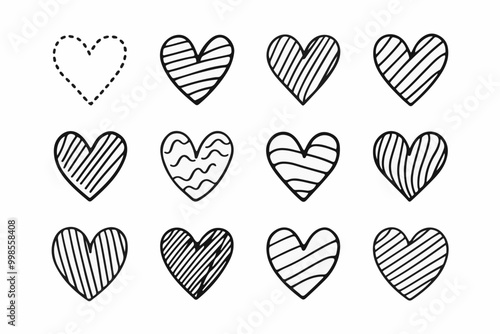 Doodle hearts sketch set