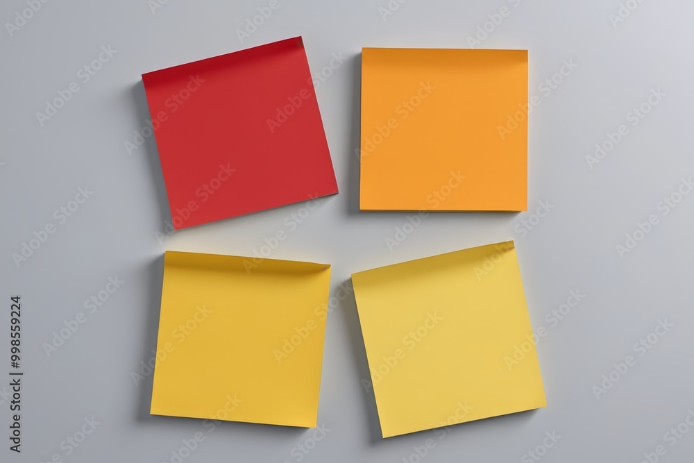 three pieces of paper with a red one and yellow one