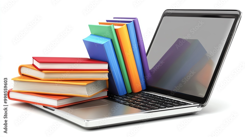 A laptop computer rests on a stack of antique books, representing the transition from traditional to digital learning. A laptop computer rests on a stack of antique books, representing the transition from traditional to digital learning.
