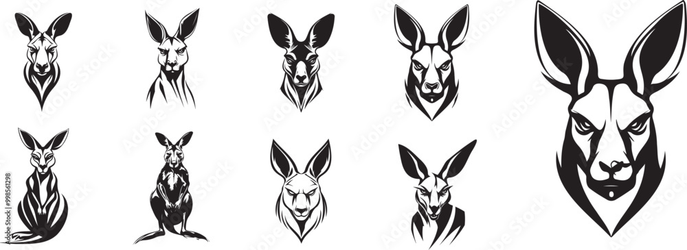 Fototapeta premium Angry Kangaroo Logo - Bold Black and White Animal Illustration