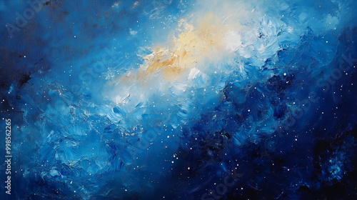 An abstract background featuring an oil painting of a galaxy and stars. Oil painting, Night, Galaxy