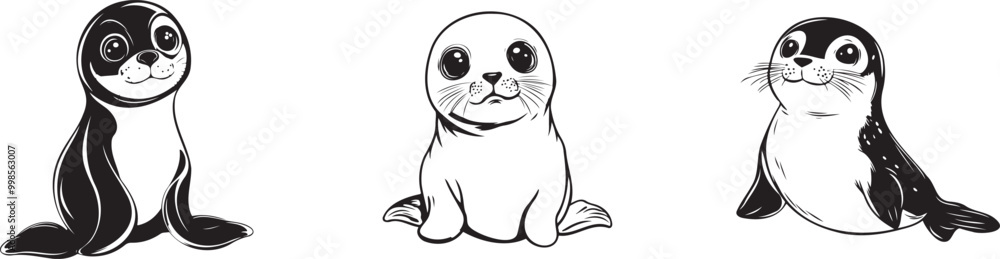 Baby Seal Cartoon Vector Set Baby Seal Cartoon Vector Set