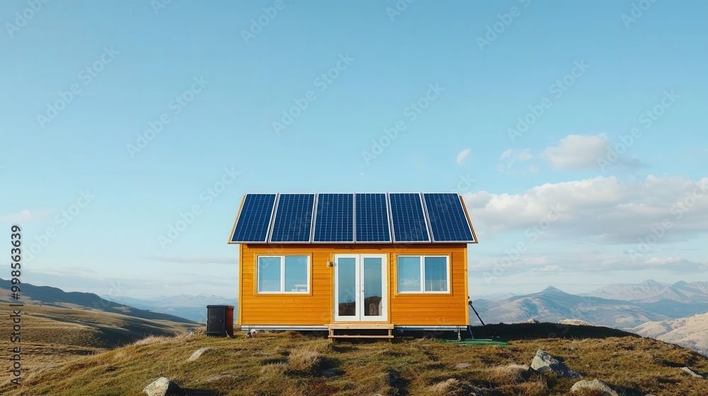 Off-grid tiny house with solar panels and energy storage batteries ...
